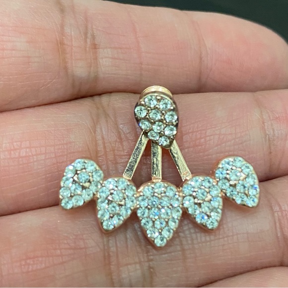 Unsigned Waterdrop Ear Jacket Rhinestones Rose Gold-tone Drop  Earrings - Picture 10 of 13